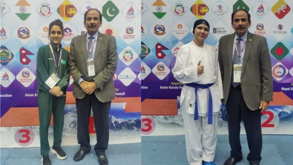 Pakistan Arzoo and Laiba Zia Win Gold Medal South Asian Karate Championship
